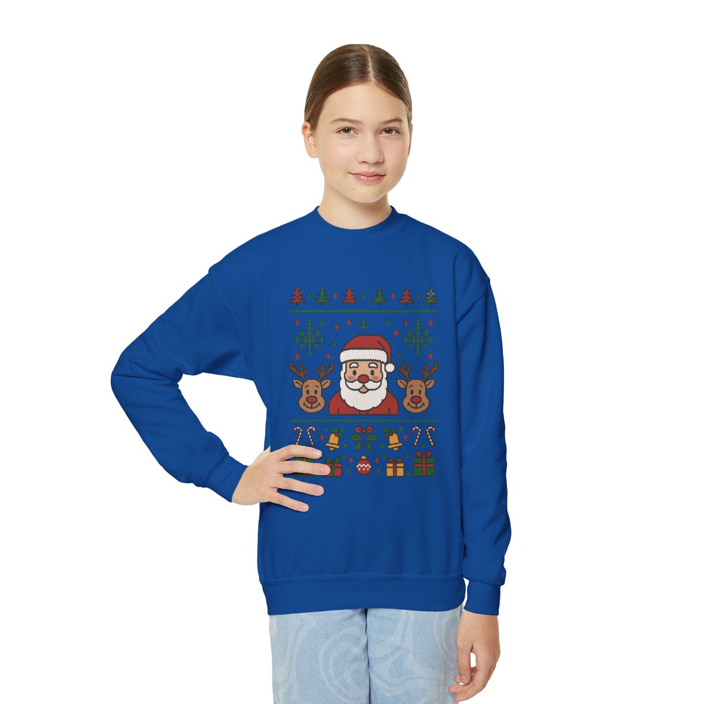 Santa - Reindeer Christmas Sweatshirt for Kids, Cozy Holiday Jumper, Youth Crewneck Sweatshirt