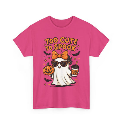 Too Cute To Spook Women's T-Shirt, Cute Ghost Pumpkin Coffee Halloween Graphic Tee