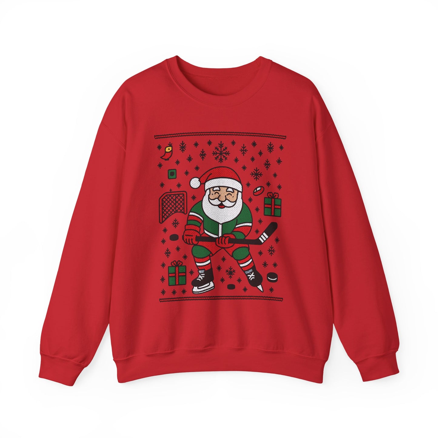 Hockey Santa Men's Christmas Sweatshirt, Funny Sports Holiday Jumper