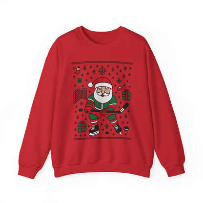 Hockey Santa Men's Christmas Sweatshirt, Funny Sports Holiday Jumper