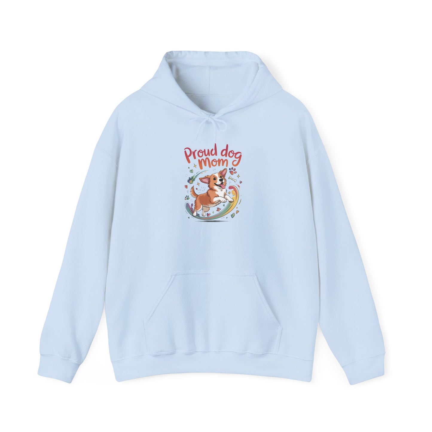 Proud Dog Mom Hoodie, Gift for Dog Owners, Dog Lover Apparel, Mother's Day Gift, Unisex Hooded Sweatshirt, Corgi Rainbow Print