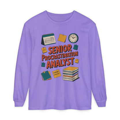 Senior Procrastination Analyst Long Sleeve Tee, Funny Work Shirt,Gift for Analysts, Office Humor, Meme Long Sleeve, Motivation Humor Apparel