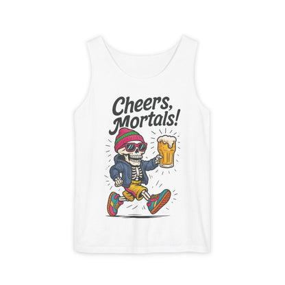 Cheers Mortals! Mens Tank Top, Funny Skeleton Beer Graphic Tee, Drinking Humor Shirt, Party Gift for Him, Halloween Tank,  Beer Lovers Gift