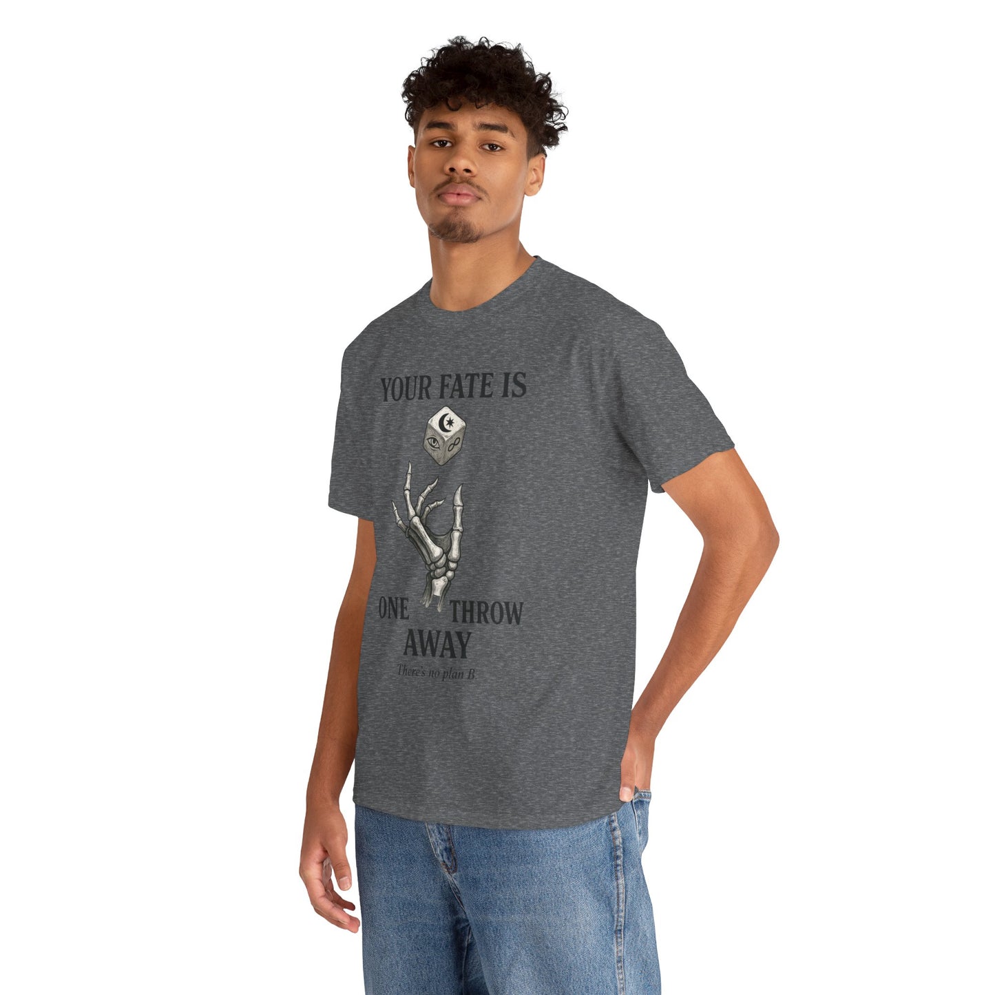 Your Fate Mens Heavy Cotton Tee, Skeleton Dice Graphic T-Shirt, Trendy Gift for Gamers, Gambling Tee, Unique Quote Apparel
