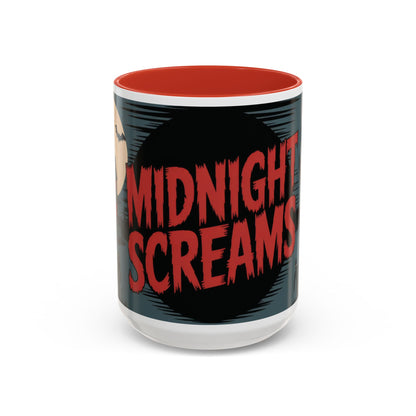 Midnight Screams Mug, Retro Horror Movie Poster Coffee Cup, Gothic Halloween Gift for Horror Lovers, Accent Coffee Mug (11, 15oz)