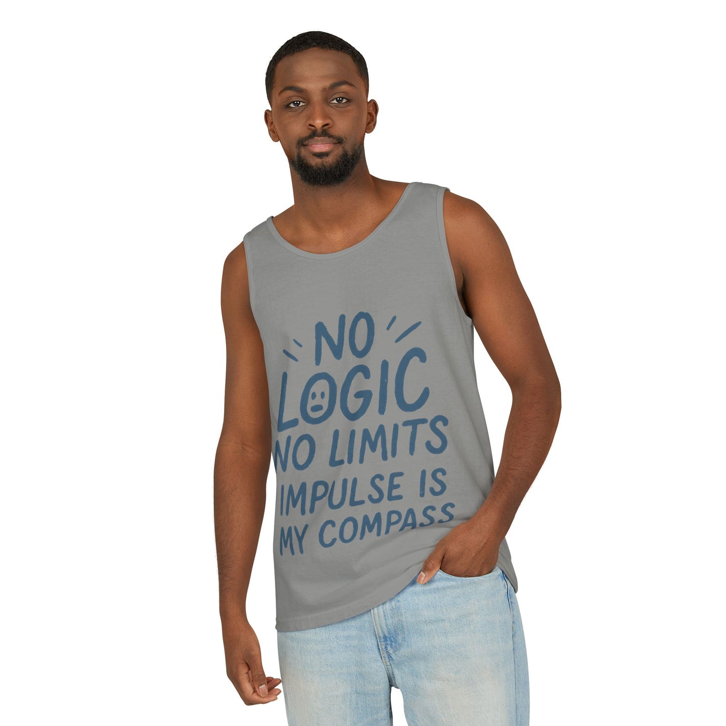 Funny Mens Tank Top, No Limits Impulse Quote, Relaxed Fit Tee, Casual Wear for Creatives, Gift for Artists Impulsive Style Shirt