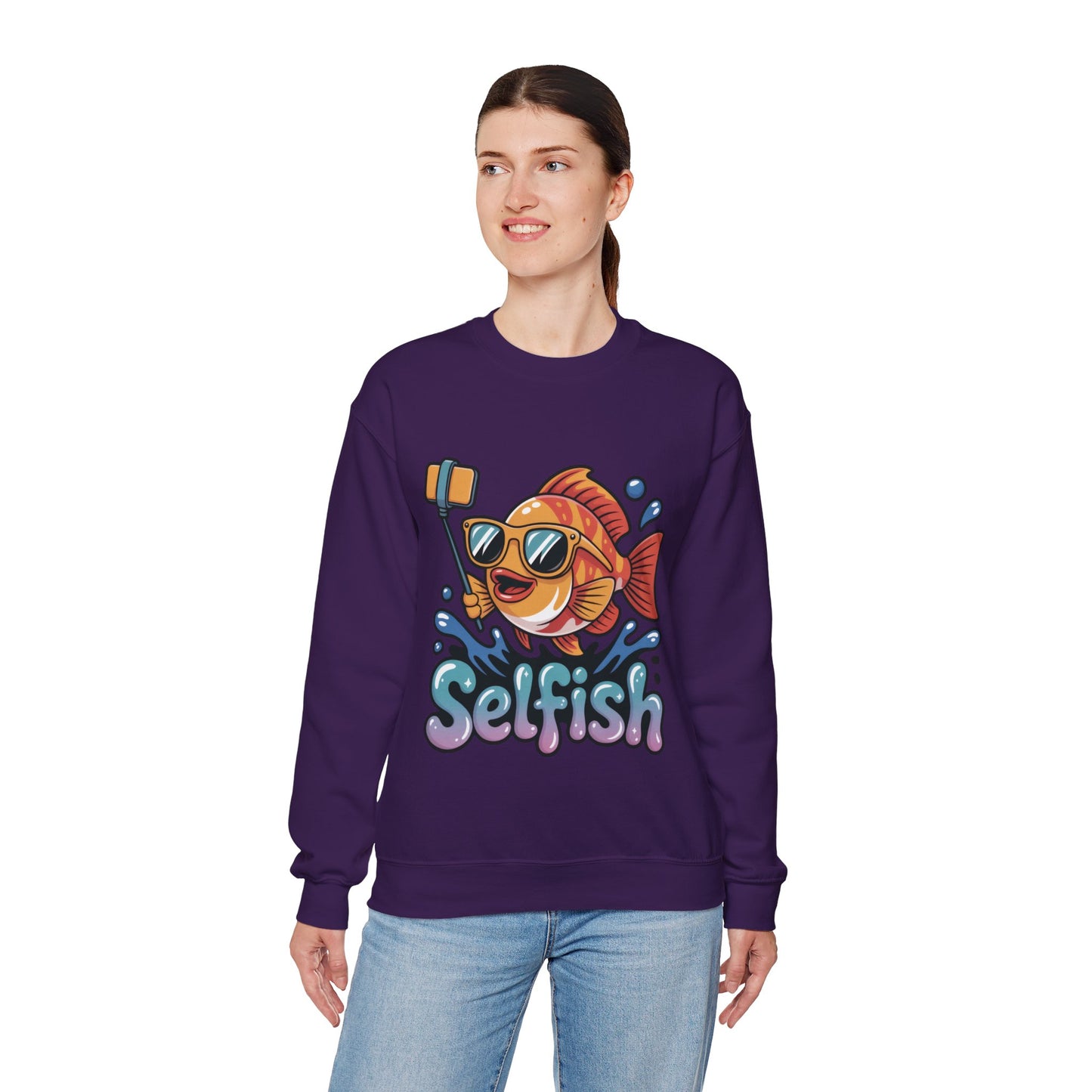 Selfish Womens Sweatshirt, Funny Selfie Pullover, Cute Ocean Pun Sweater, Playful Sea Life Gift, Fun Gift for Fish Lovers, Fishing Apparel