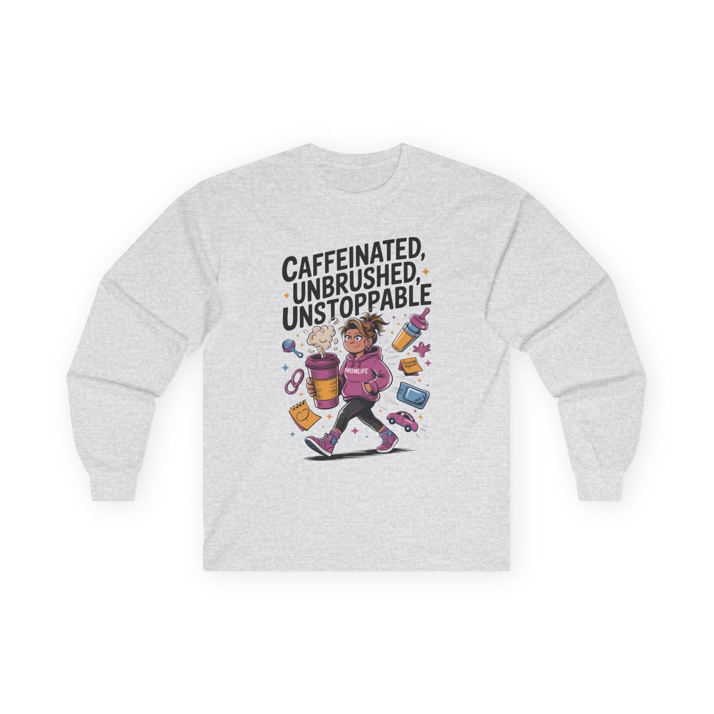 Caffeinated Mom Long Sleeve, Mother's Day Gift,New Mother Tired Mother Gift, Coffee Lover Gift, Coffee Addict Mom Long Sleeve Tee