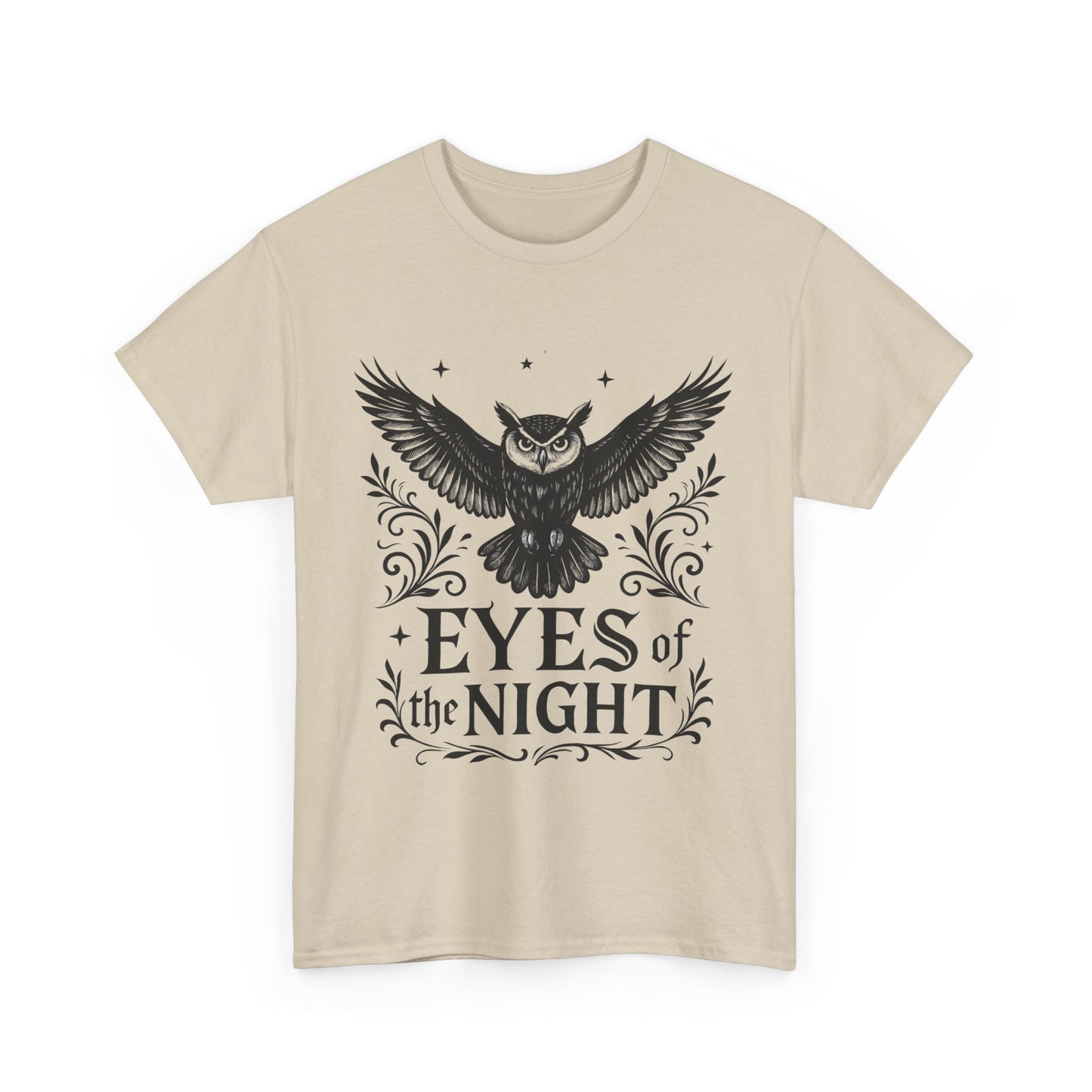 Cool Owl Graphic Unisex Heavy Cotton Tee, Flying Owl Art T-Shirt, Animal Print Tee, Gothic Bird Graphic Tee, Mens Gothic Style Shirt