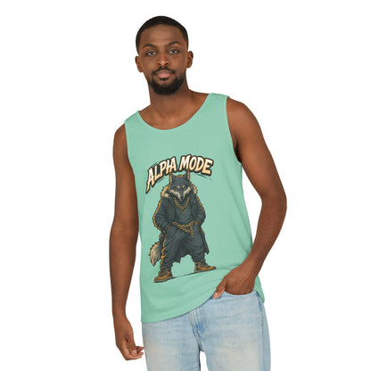 Alpha Mode Wolf Tank Top, Mens Hip Hop Gym Tank, Cool Streetwear Muscle Tank, Savage Wolf Graphic Top, Alpha Male Workout Shirt, Beachwear