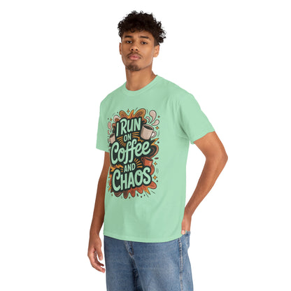 Funny Mens Coffee T-Shirt, I Run on Coffee and Chaos, Caffeinated Chaos Tee for Him, Perfect for Coffee Lovers, , Humor Tee
