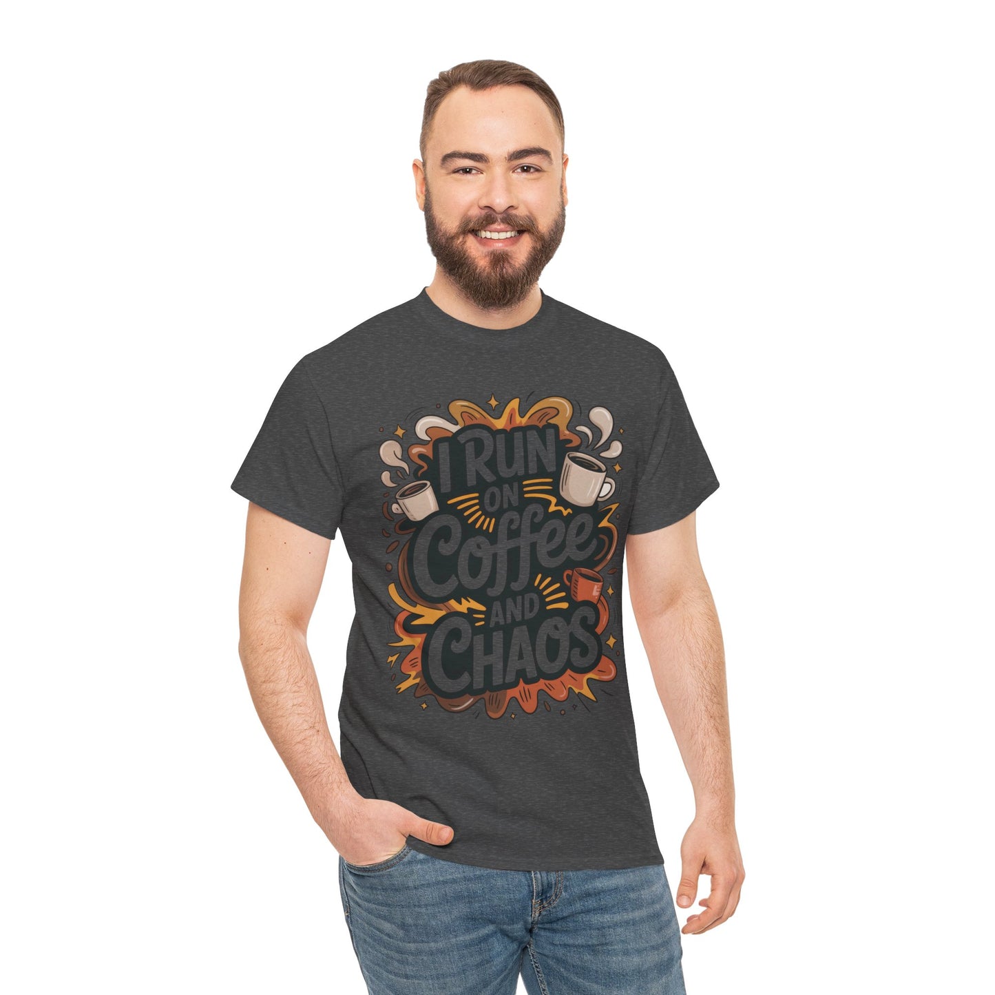 Funny Mens Coffee T-Shirt, I Run on Coffee and Chaos, Caffeinated Chaos Tee for Him, Perfect for Coffee Lovers, , Humor Tee