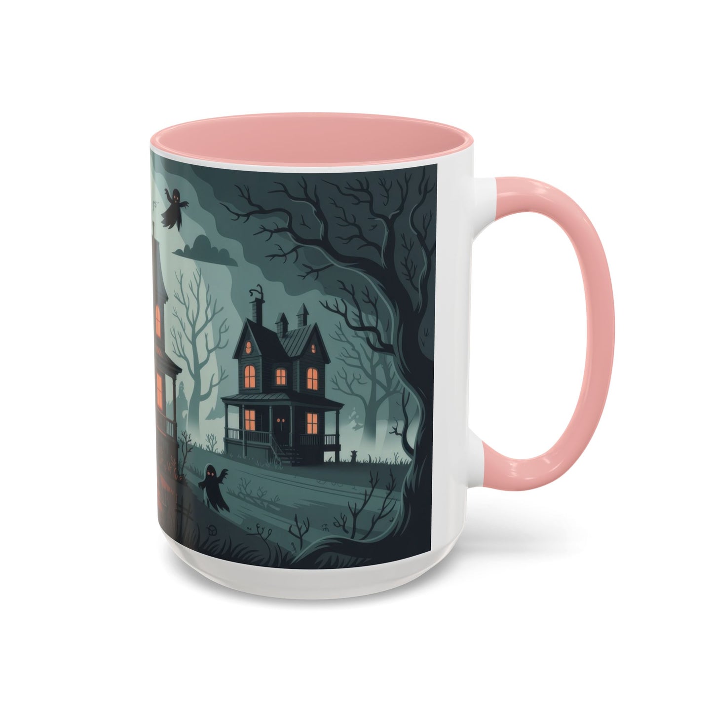 Haunted Mansion Mug, Ghostly Gothic Forest Coffee Cup, Spooky Haunted House Halloween Gift for Horror Lovers, Accent Coffee Mug (11, 15oz)