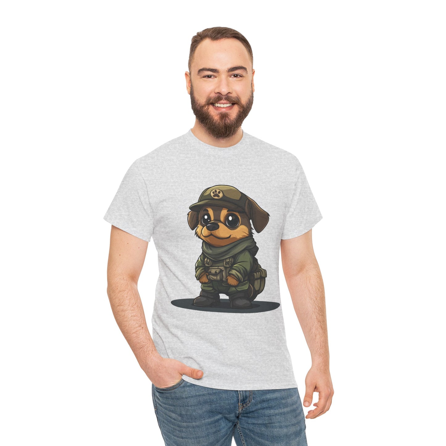 Funny Dog Soldier Tee, Cute Military Dog Cartoon Unisex Heavy Cotton Tee , Pet Lover Gift, Gift for Dog Owners, Gift for Army Fans