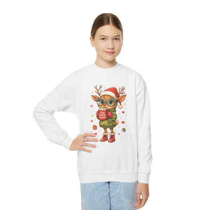 Hot Cocoa Queen Christmas Sweatshirt for Girls, Cute Holiday Reindeer Jumper