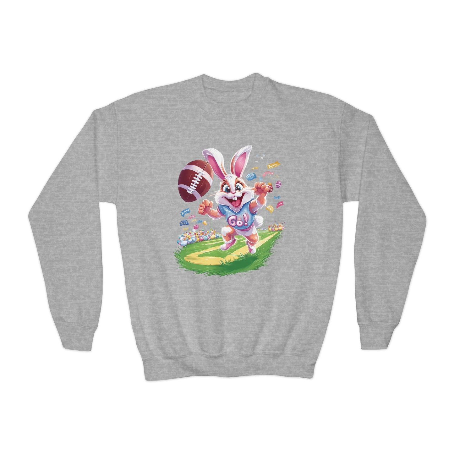 Touchdown Bunny Youth Sweatshirt - Fun Easter Football Bunny Design, Kids Spring Outfit, Game Day Gift, Playful Bunny Sports Shirt