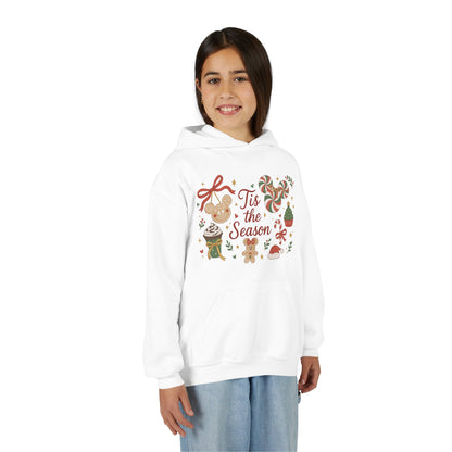 Tis the Season Christmas Sweatshirt for Girls, Cozy Holiday Cookie Jumper, Youth Heavy Blend Hooded Sweatshirt
