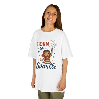 4th of July Shirt for Girls,  Born to Sparkle Tee For Kids, Patriotic Fireworks Youth T-Shirt, Independence Day Outfit for Tween Girls