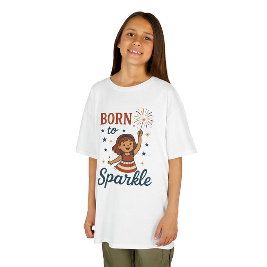 4th of July Shirt for Girls,  Born to Sparkle Tee For Kids, Patriotic Fireworks Youth T-Shirt, Independence Day Outfit for Tween Girls