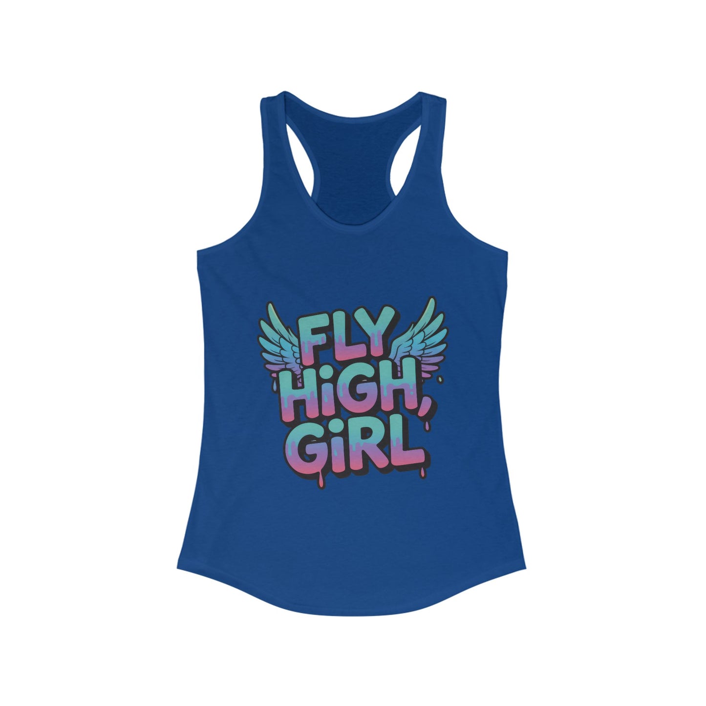 Women's Tank Top Fly High Girl, Angel Wings Graffiti Drip Streetwear Graphic Summer Shirt ,Women's Ideal Racerback Tank