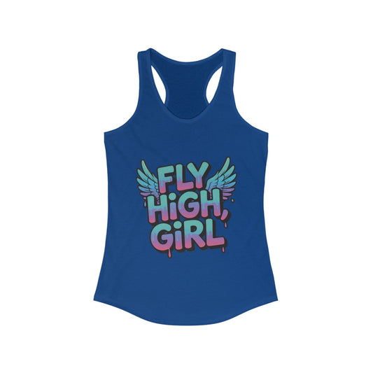 Women's Tank Top Fly High Girl, Angel Wings Graffiti Drip Streetwear Graphic Summer Shirt ,Women's Ideal Racerback Tank