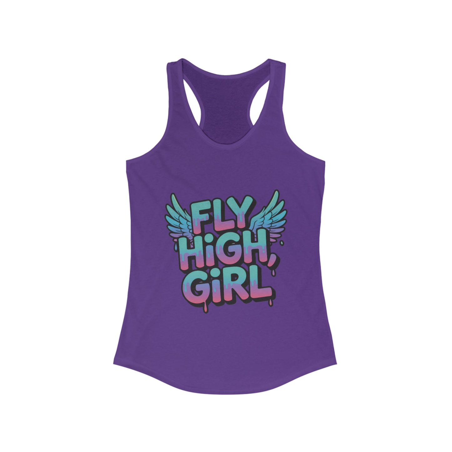 Women's Tank Top Fly High Girl, Angel Wings Graffiti Drip Streetwear Graphic Summer Shirt ,Women's Ideal Racerback Tank