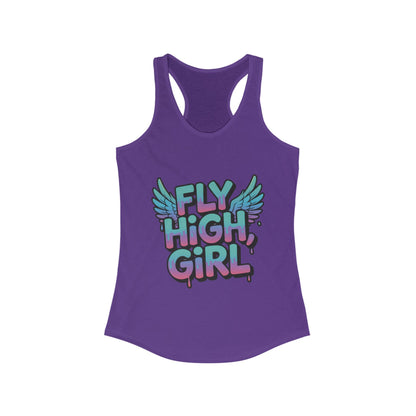 Women's Tank Top Fly High Girl, Angel Wings Graffiti Drip Streetwear Graphic Summer Shirt ,Women's Ideal Racerback Tank