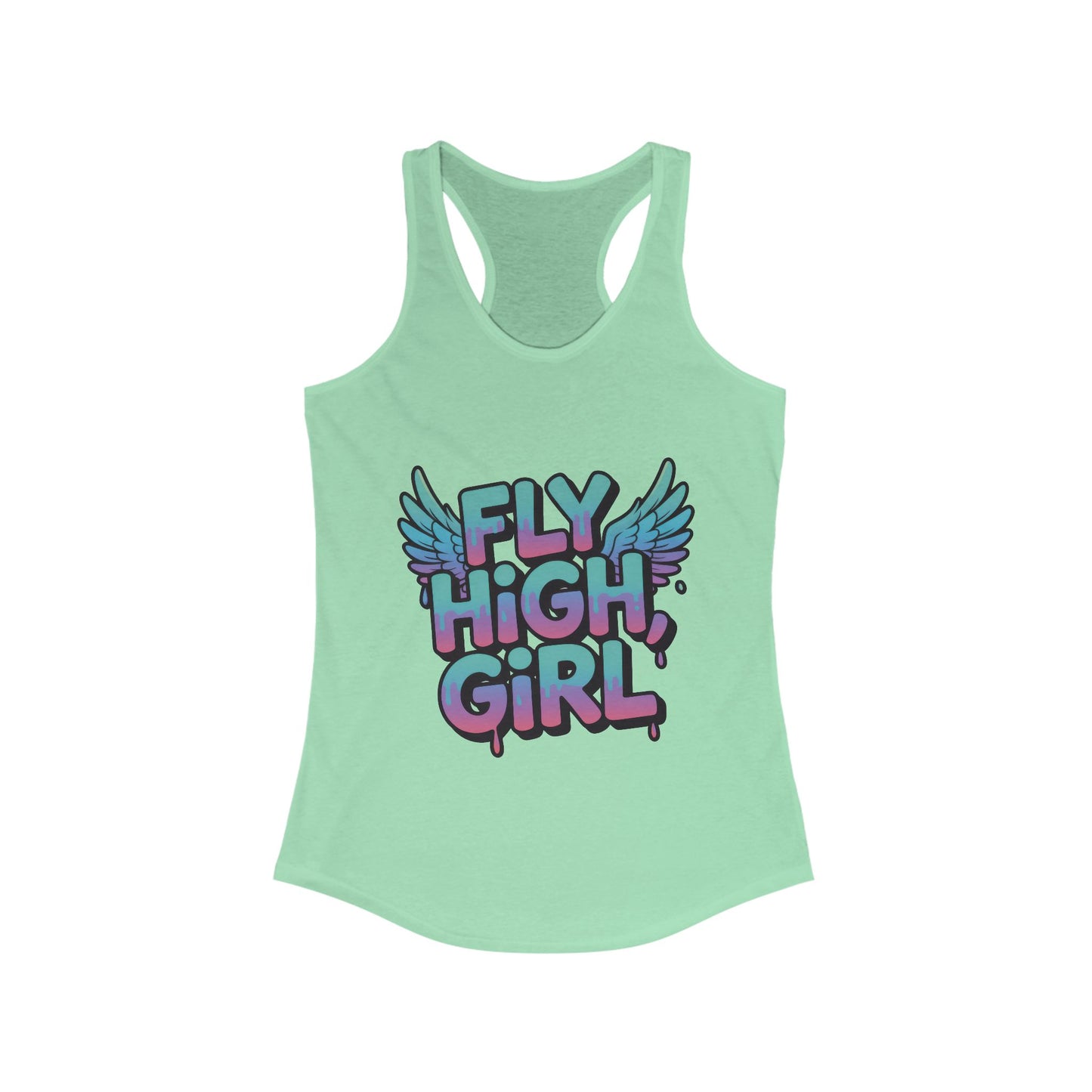 Women's Tank Top Fly High Girl, Angel Wings Graffiti Drip Streetwear Graphic Summer Shirt ,Women's Ideal Racerback Tank