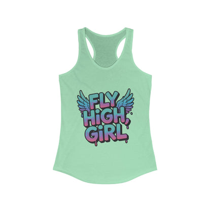 Women's Tank Top Fly High Girl, Angel Wings Graffiti Drip Streetwear Graphic Summer Shirt ,Women's Ideal Racerback Tank