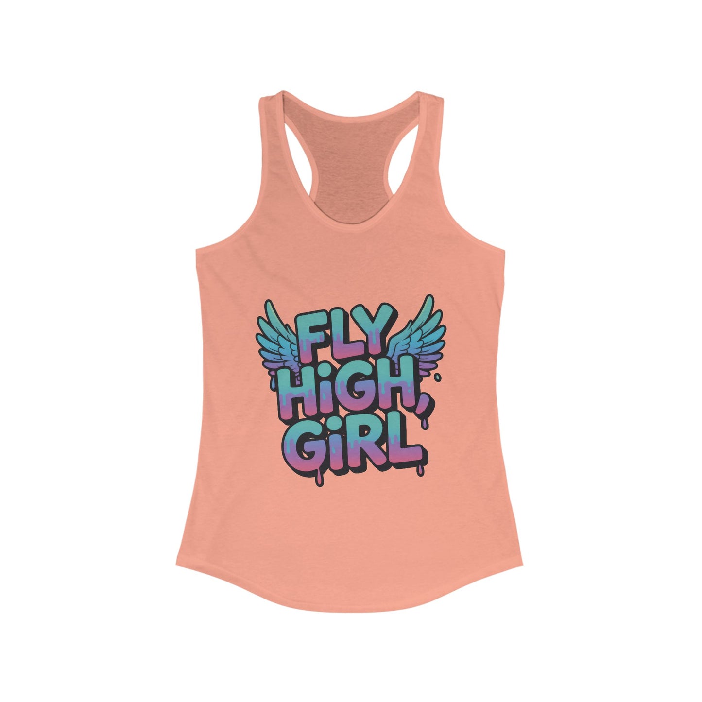 Women's Tank Top Fly High Girl, Angel Wings Graffiti Drip Streetwear Graphic Summer Shirt ,Women's Ideal Racerback Tank