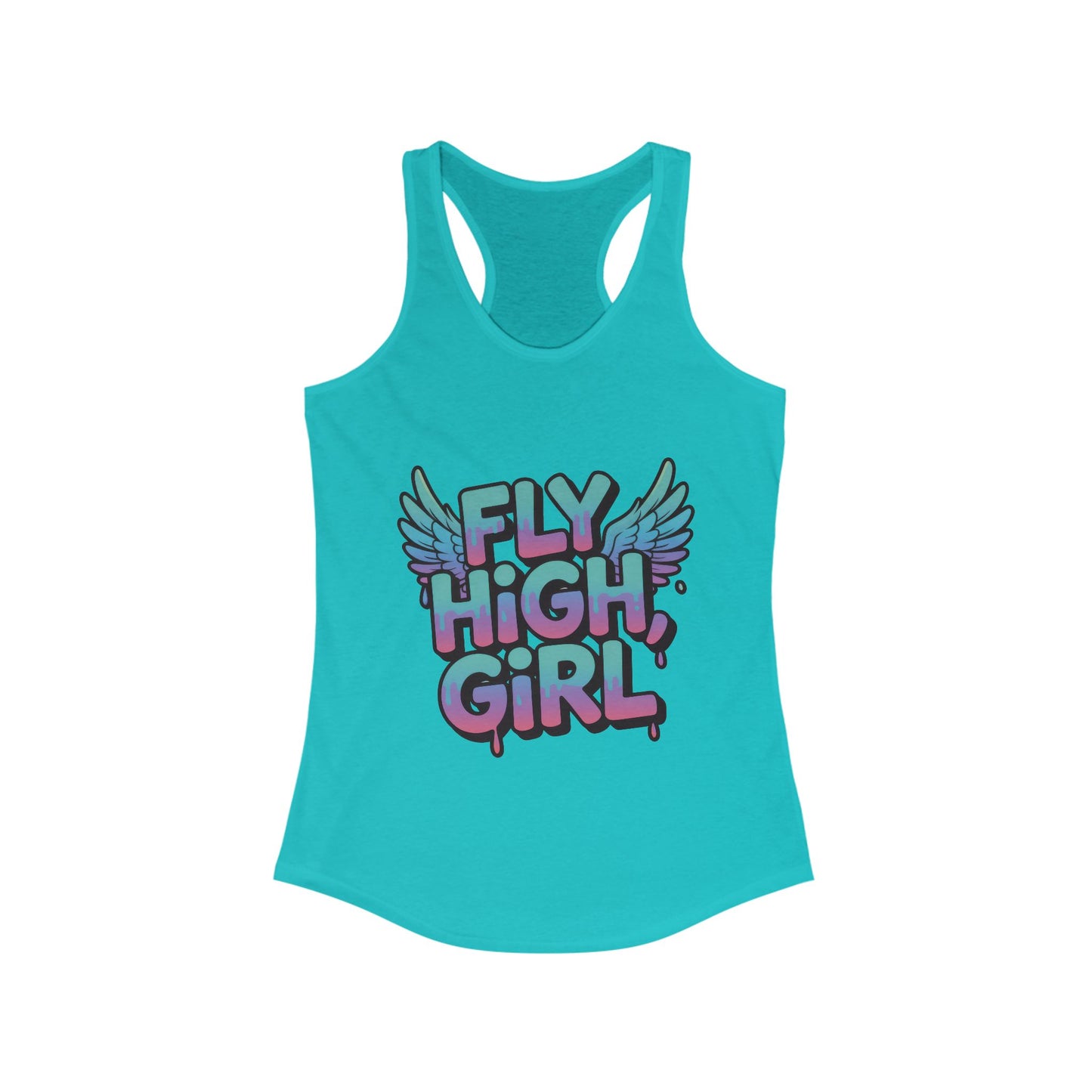 Women's Tank Top Fly High Girl, Angel Wings Graffiti Drip Streetwear Graphic Summer Shirt ,Women's Ideal Racerback Tank