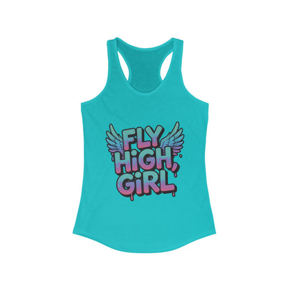 Women's Tank Top Fly High Girl, Angel Wings Graffiti Drip Streetwear Graphic Summer Shirt ,Women's Ideal Racerback Tank