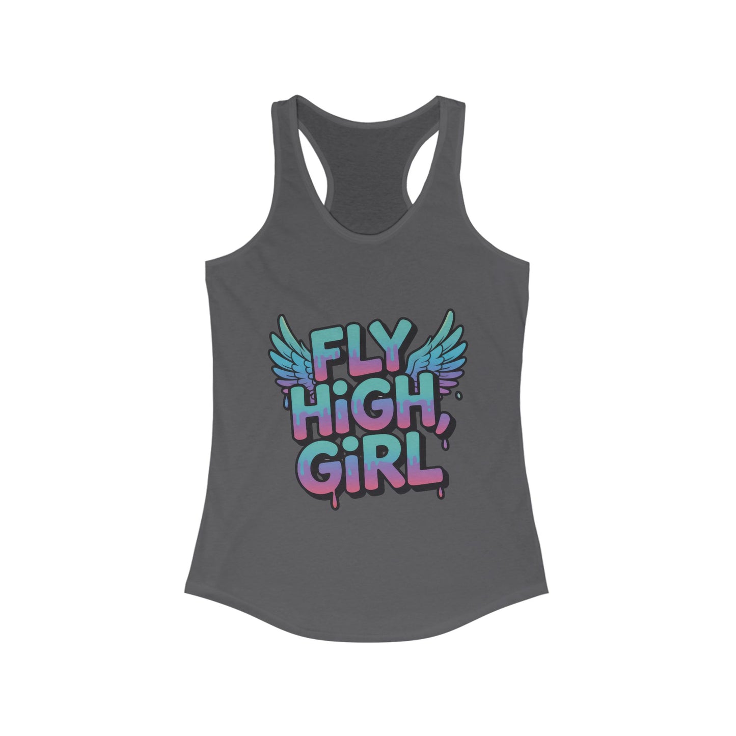 Women's Tank Top Fly High Girl, Angel Wings Graffiti Drip Streetwear Graphic Summer Shirt ,Women's Ideal Racerback Tank