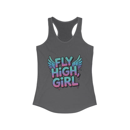 Women's Tank Top Fly High Girl, Angel Wings Graffiti Drip Streetwear Graphic Summer Shirt ,Women's Ideal Racerback Tank