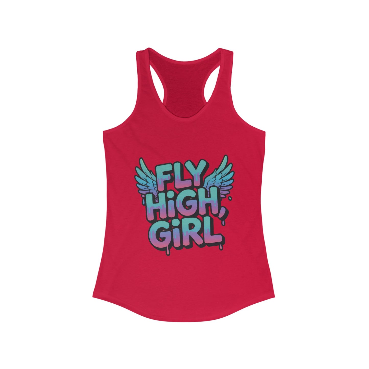 Women's Tank Top Fly High Girl, Angel Wings Graffiti Drip Streetwear Graphic Summer Shirt ,Women's Ideal Racerback Tank
