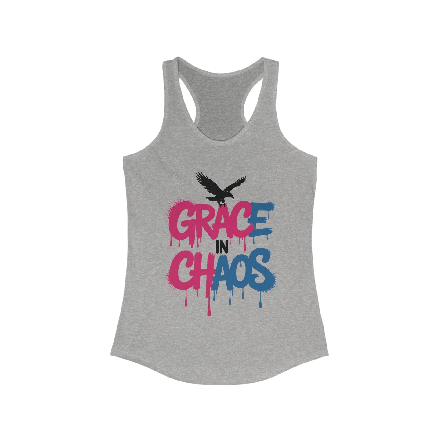 Women's Tank Top Grace in Chaos, Graffiti Dripping Street Art Bold Graphic Summer Shirt ,Women's Ideal Racerback Tank