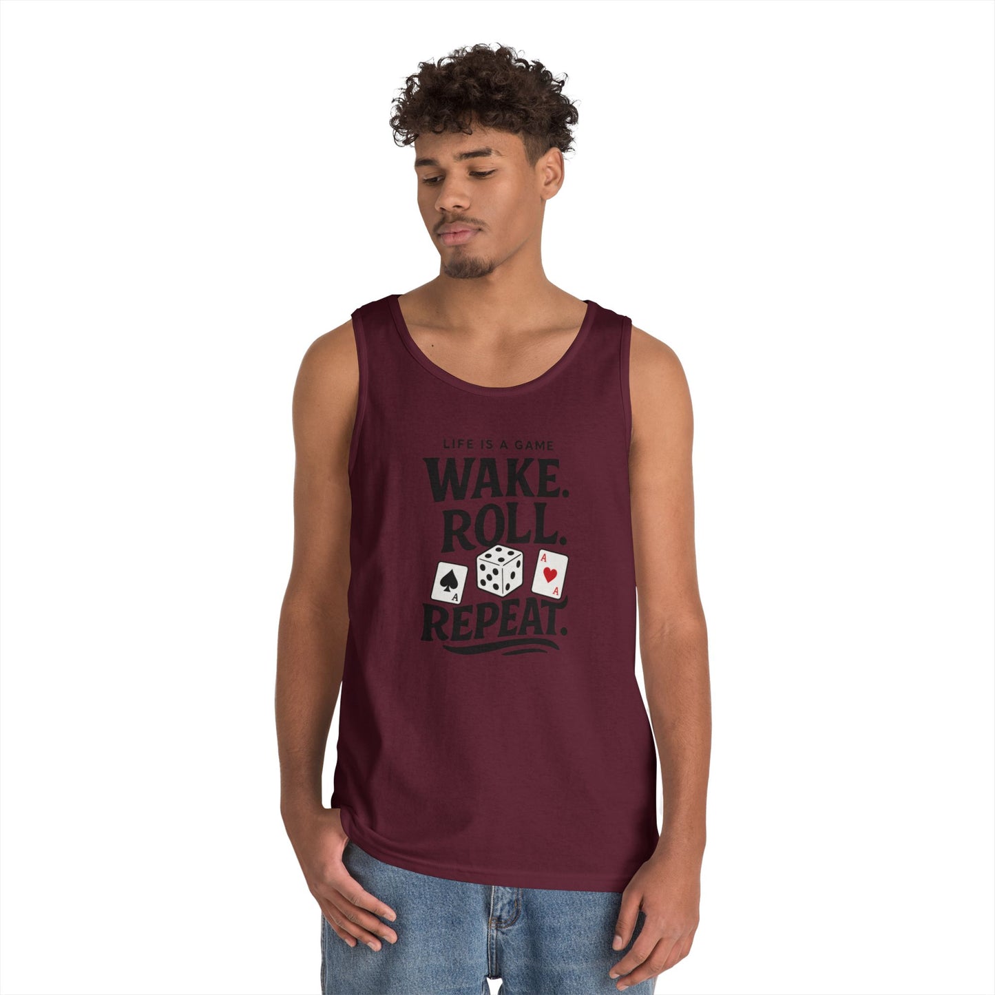 Game Themed Tank Top, Casual Tee, Gift for Gamers, Fun Workout Top, Funny Dice & Cards Shirt, Unisex Gambling Gift