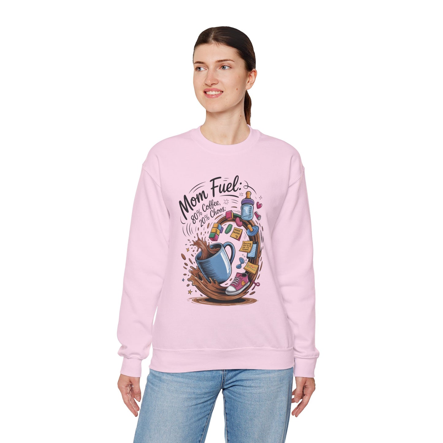 Mom Fuel Unisex Crewneck Sweatshirt, Perfect for Coffee Lovers, Gifts for Moms, Cozy Casual Wear, Funny Graphic Sweatshirt, Mother's Day