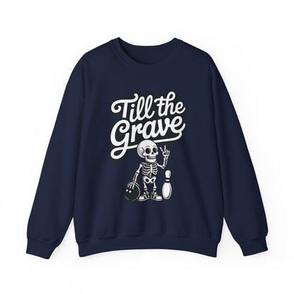 Funny Skeleton Bowling Sweatshirt, Womens Crewneck, Halloween Gift, Casual Wear, Till the Grave Sweatshirt, Bowling Lover Apparel