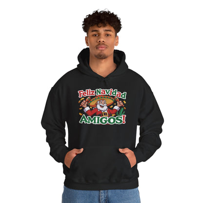 Feliz Navidad Amigos Hoodie, Funny Mexican Santa Christmas Hoodie, Latin Fiesta Holiday Sweatshirt for Men