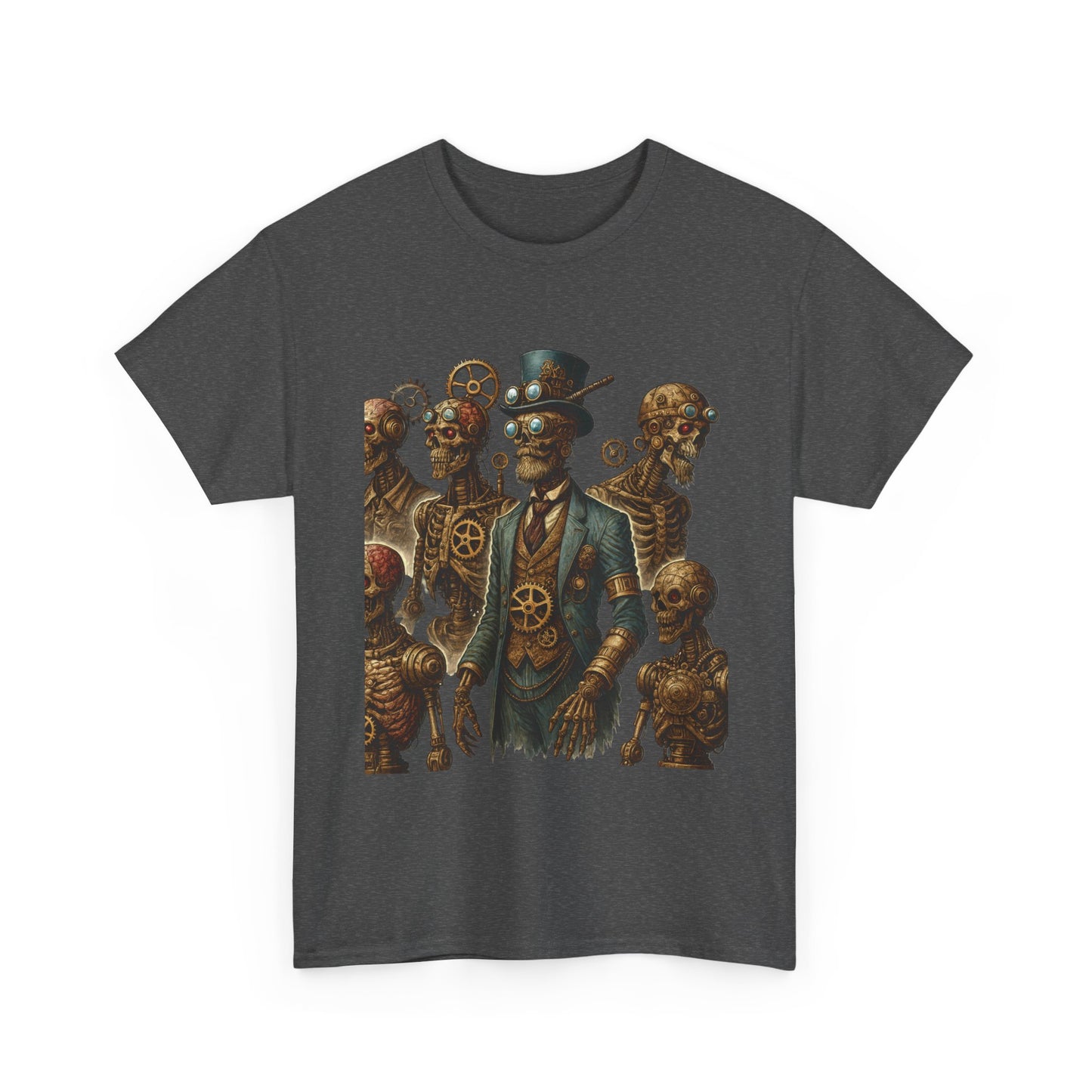 Steampunk Skeleton Gentleman T-Shirt, Vintage Mechanical Robot Skull Design, Gothic Industrial Cyberpunk Tee for Men
