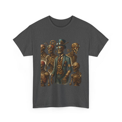 Steampunk Skeleton Gentleman T-Shirt, Vintage Mechanical Robot Skull Design, Gothic Industrial Cyberpunk Tee for Men
