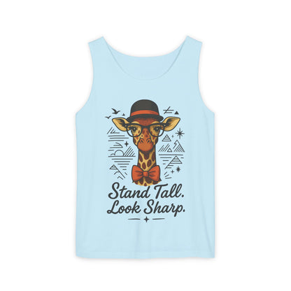 Giraffe Inspirational Tank Top, Stand Tall Look Sharp Shirt, Unisex Summer Apparel, Cute Animal Gift, Zoo Lover's Fashion