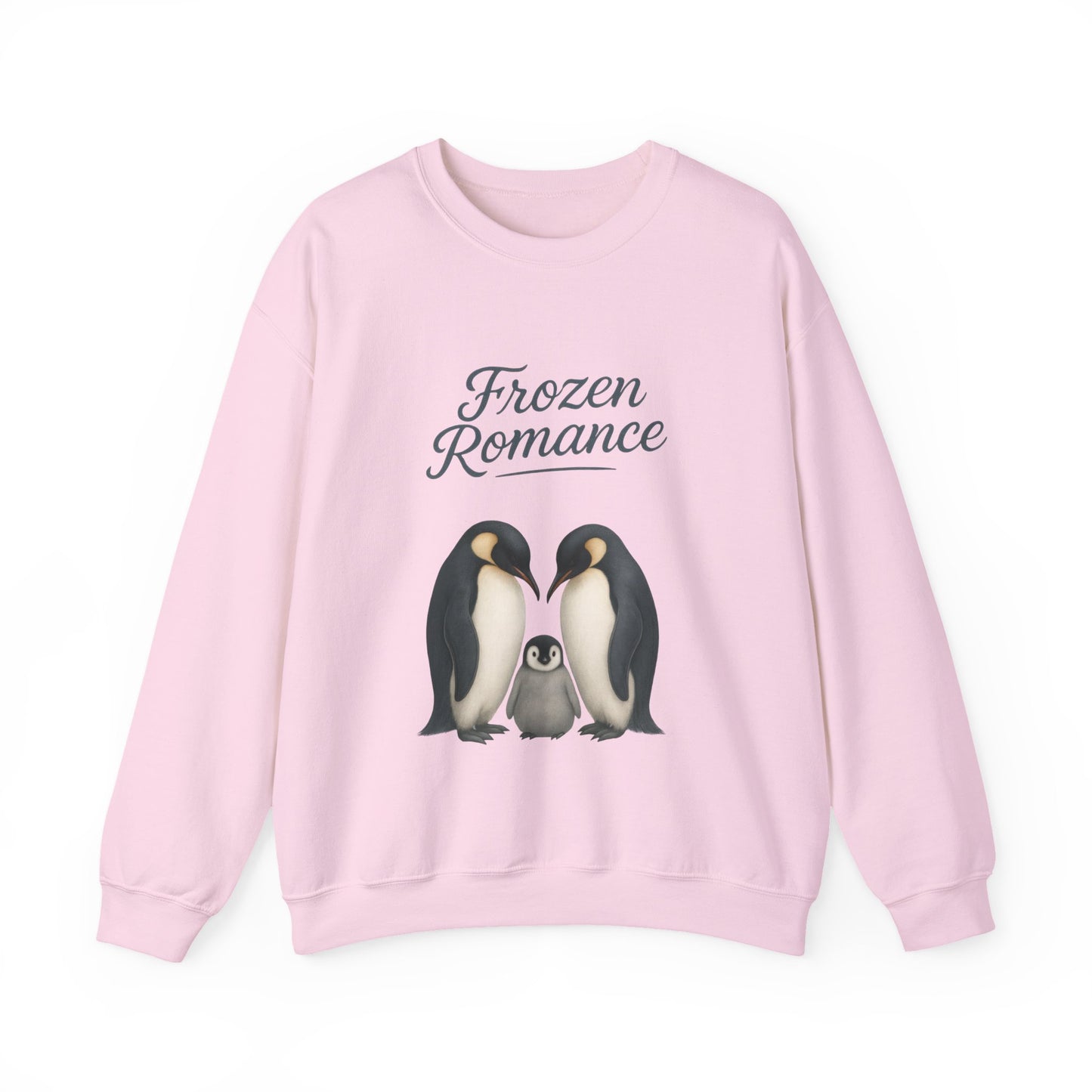 Womens Heavy Blend™ Crewneck Sweatshirt, Womens Frozen Romance Penguin Sweatshirt, Cute Animal Pullover, Romantic Graphic Top