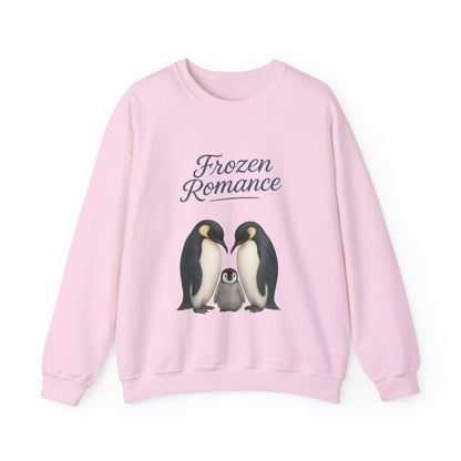 Womens Heavy Blend™ Crewneck Sweatshirt, Womens Frozen Romance Penguin Sweatshirt, Cute Animal Pullover, Romantic Graphic Top