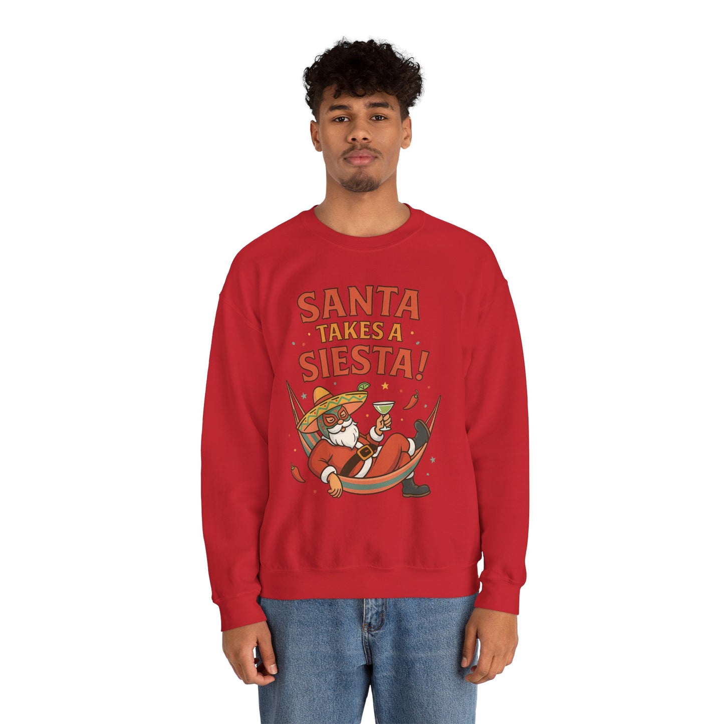 Santa Takes a Siesta Funny Christmas Sweatshirt for Men, Mexican Holiday Jumper