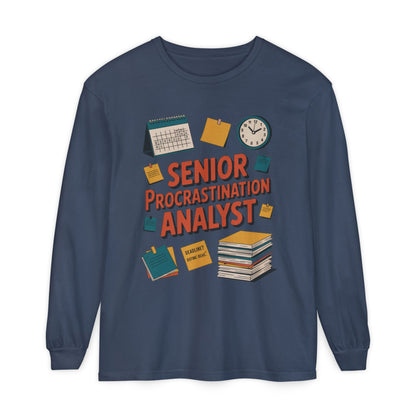 Senior Procrastination Analyst Long Sleeve Tee, Funny Work Shirt,Gift for Analysts, Office Humor, Meme Long Sleeve, Motivation Humor Apparel