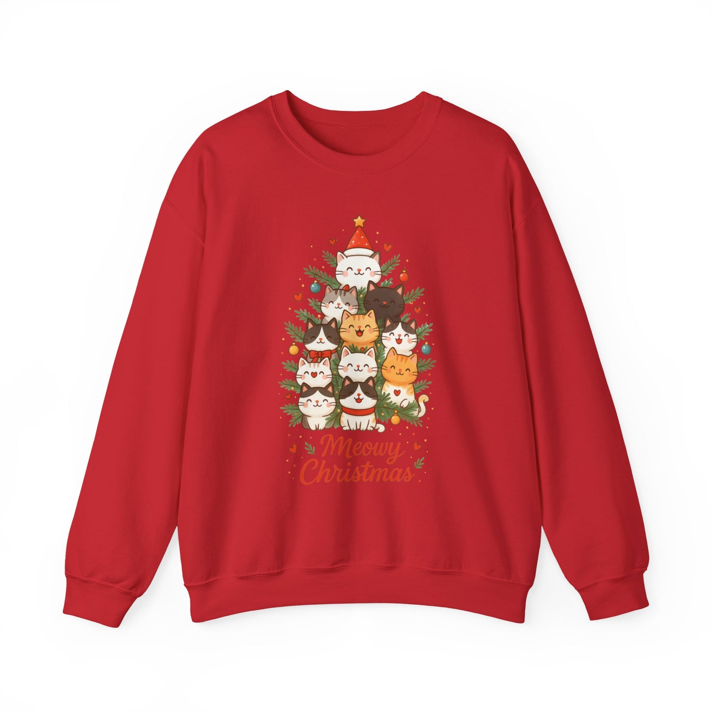 Women's Meowy Christmas Cat Sweatshirt, Cute Holiday Kitty Pullover