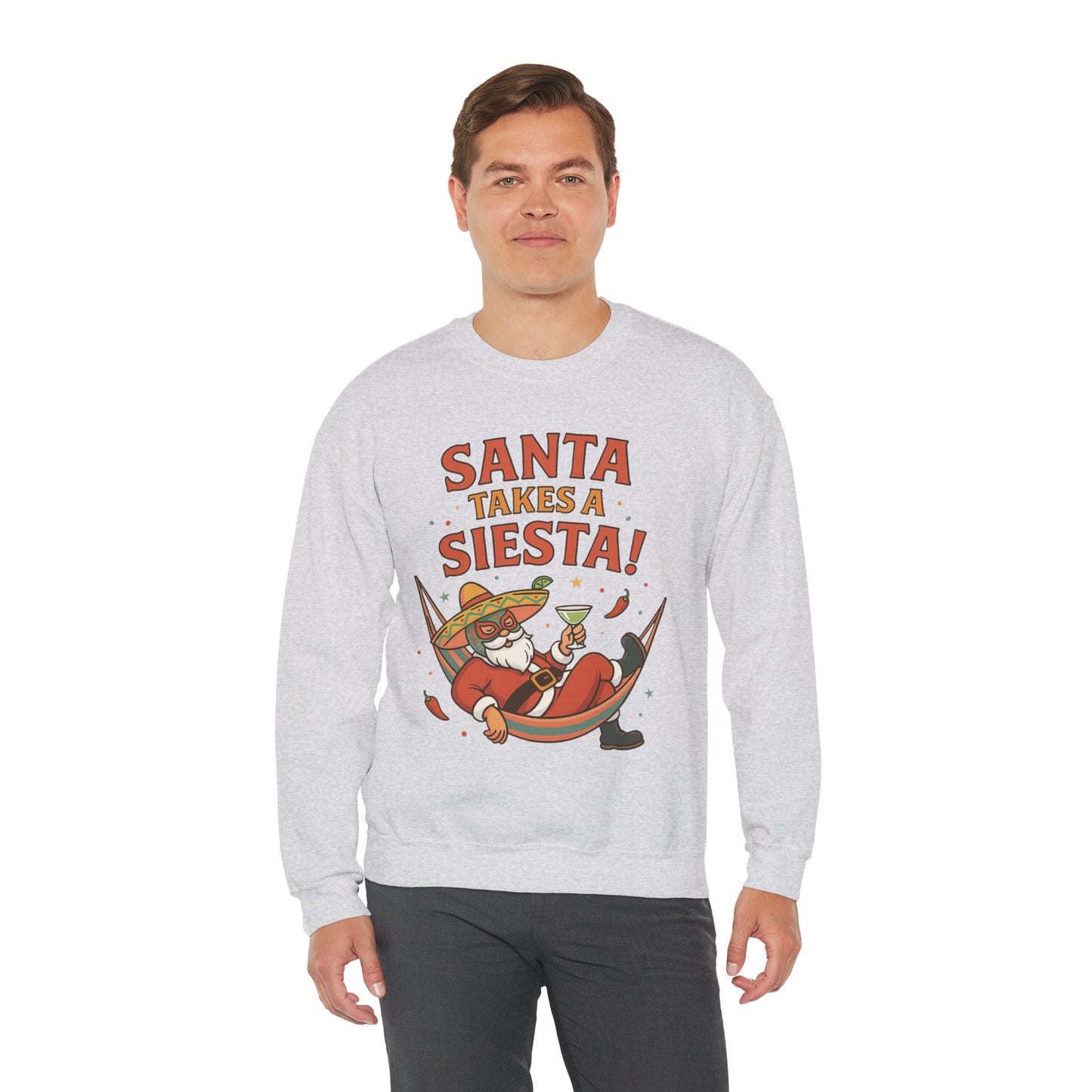 Santa Takes a Siesta Funny Christmas Sweatshirt for Men, Mexican Holiday Jumper