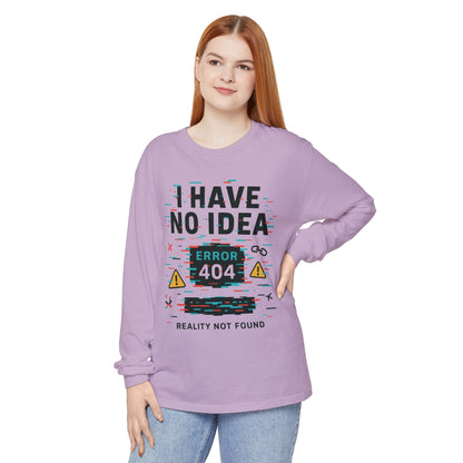 Unisex Long Sleeve T-Shirt, Funny Error 404 Graphic Tee, Internet Humor, Geeky Apparel, Quirky Humor Shirt, Gift for Tech Lovers